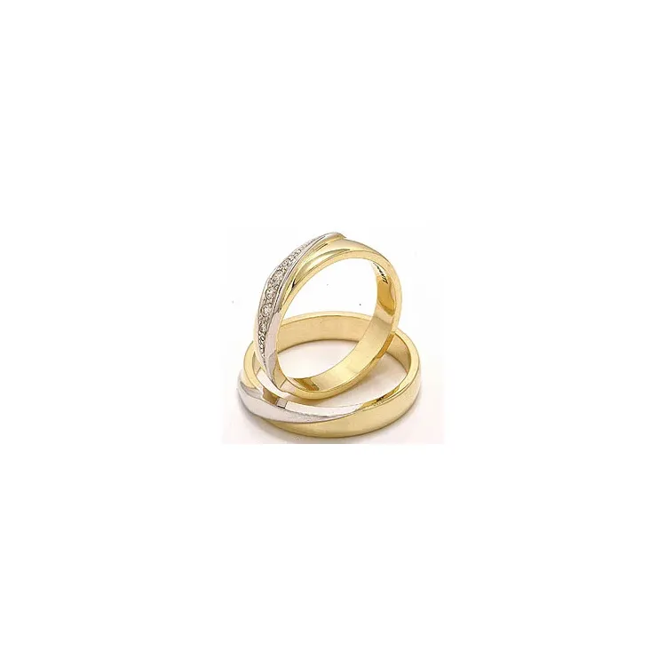 tofarvet vielsesringe i 14 karat guld.- og hvidguld 0,08 ct - sæt