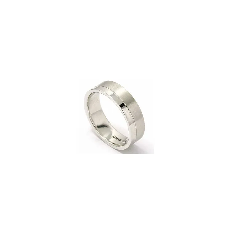 Mat og blank bred vielsesring i 14 karat hvidguld