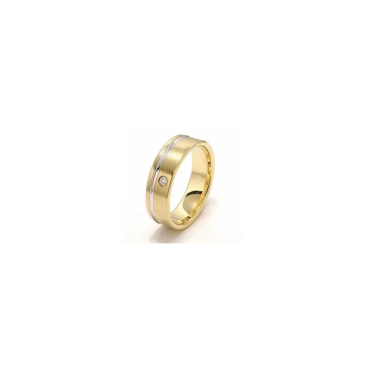 Mat tofarvet brillant vielsesring i 14 karat guld.- og hvidguld 0,025 ct
