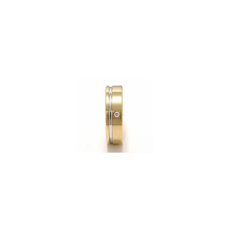Mat tofarvet brillant vielsesring i 14 karat guld.- og hvidguld 0,025 ct