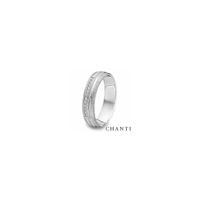 Ru og blank brillant vielsesring i 14 karat hvidguld 0,096 ct