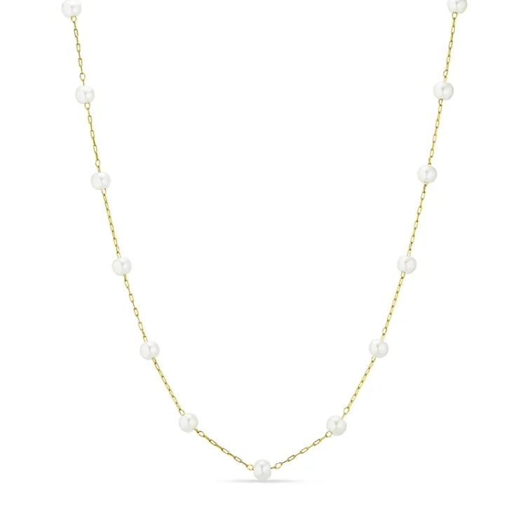 vandfast perle halskæde i forgyldt stål 45+5 cm x 4,2 mm  - OCEANA