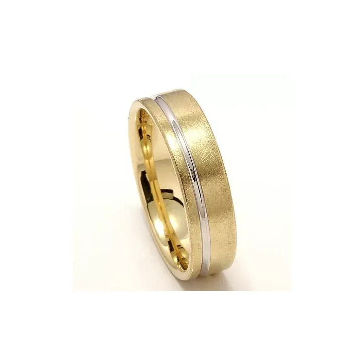 Ru og blank bred vielsesring i 14 karat guld.- og hvidguld