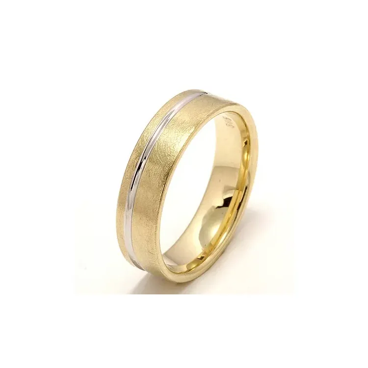 Ru og blank bred vielsesring i 14 karat guld.- og hvidguld