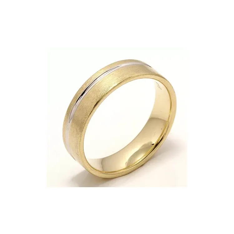 Ru og blank bred vielsesring i 14 karat guld.- og hvidguld