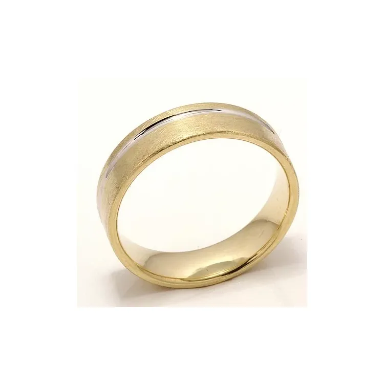 Ru og blank bred vielsesring i 14 karat guld.- og hvidguld