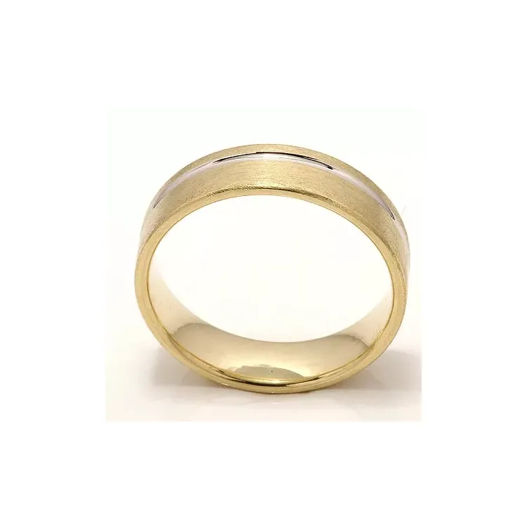 Ru og blank bred vielsesring i 14 karat guld.- og hvidguld
