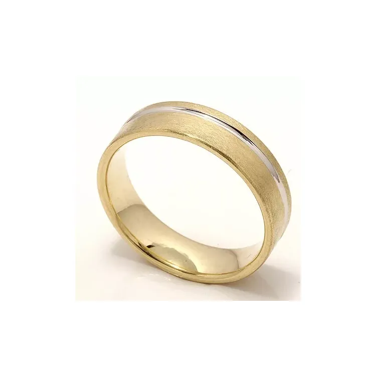Ru og blank bred vielsesring i 14 karat guld.- og hvidguld