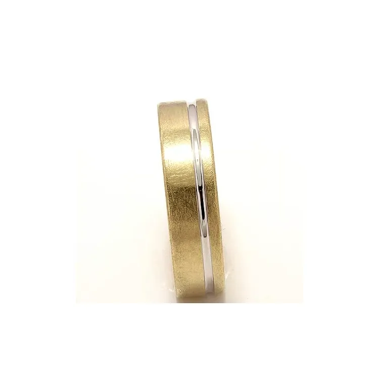 Ru og blank bred vielsesring i 14 karat guld.- og hvidguld