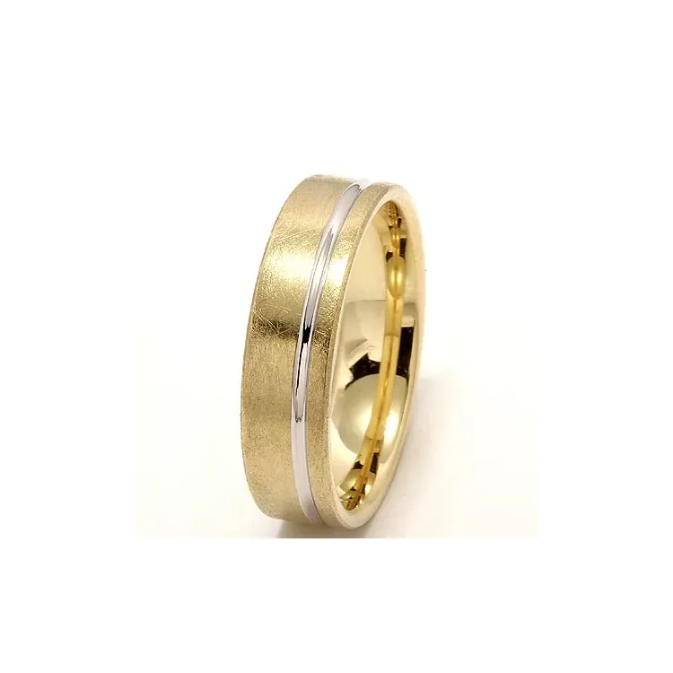 Ru og blank bred vielsesring i 14 karat guld.- og hvidguld