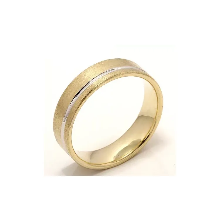 Ru og blank bred vielsesring i 14 karat guld.- og hvidguld