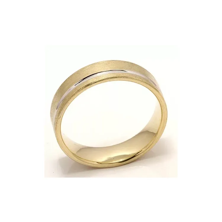 Ru og blank bred vielsesring i 14 karat guld.- og hvidguld