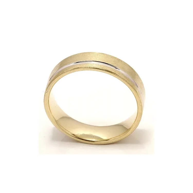 Ru og blank bred vielsesring i 14 karat guld.- og hvidguld