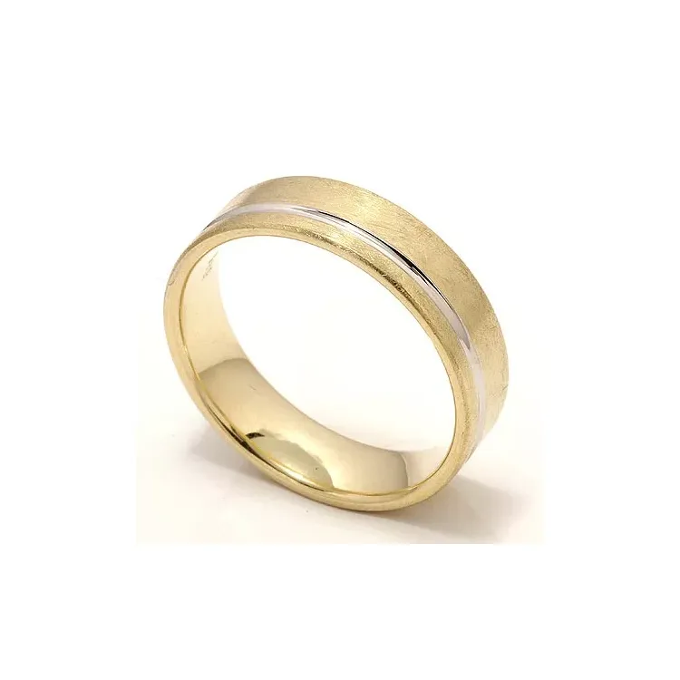 Ru og blank bred vielsesring i 14 karat guld.- og hvidguld