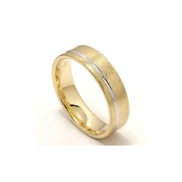 Ru og blank bred vielsesring i 14 karat guld.- og hvidguld