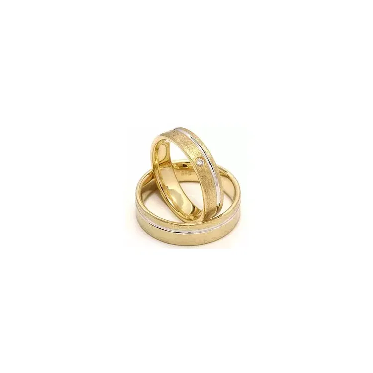 Tofarvet vielsesringe i 14 karat guld.- og hvidguld 0,025 ct - sæt