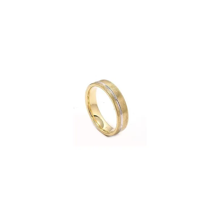 Ru og blank bred vielsesring i 14 karat guld.- og hvidguld
