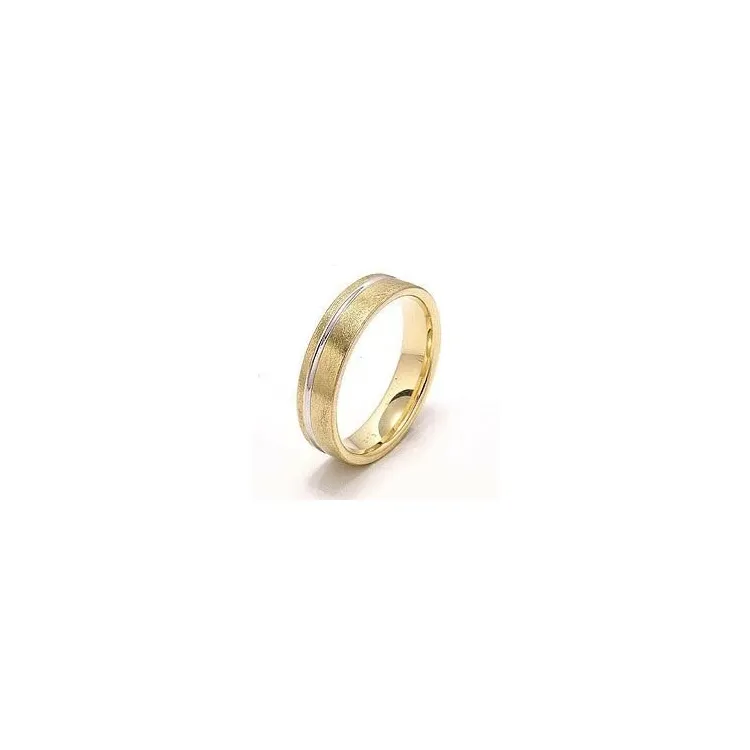 Ru og blank bred vielsesring i 14 karat guld.- og hvidguld