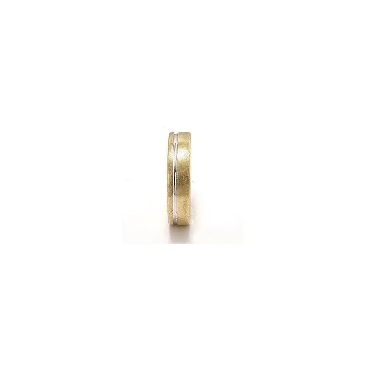 Ru og blank bred vielsesring i 14 karat guld.- og hvidguld