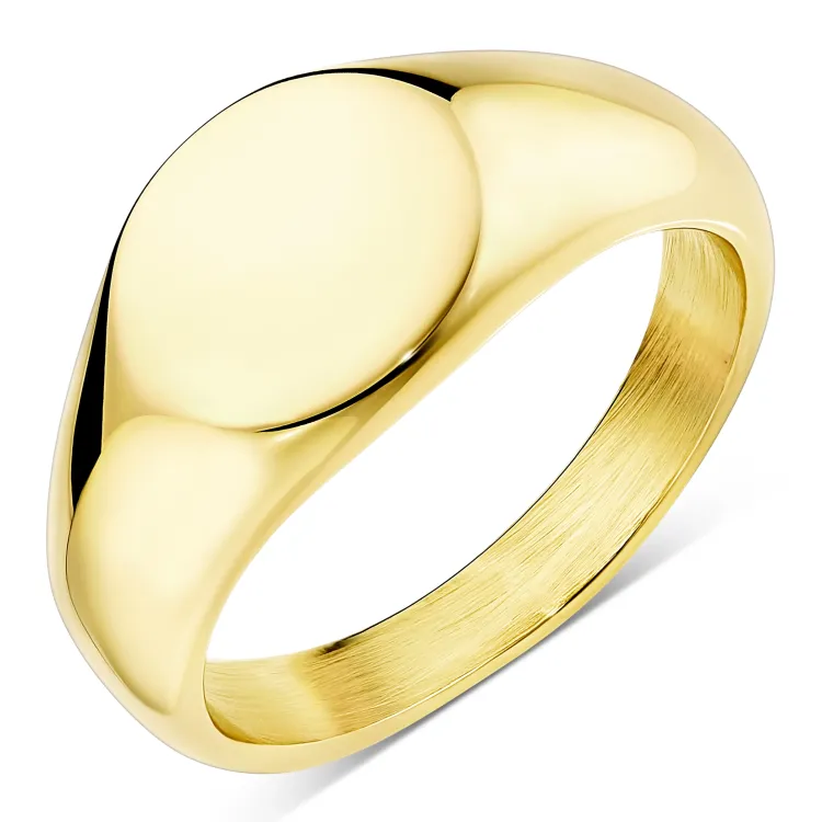 vandfast oval ring i forgyldt stål