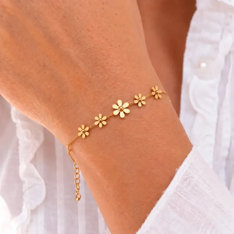 vandfast blomster armbånd i forgyldt stål - OCEANA