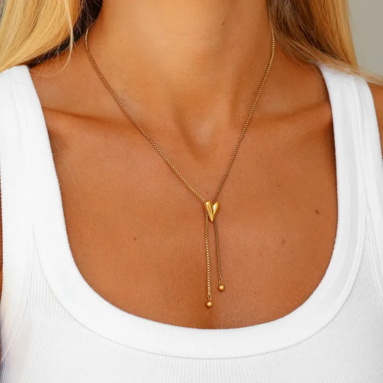 vandfast hjerte halskæde i forgyldt stål - OCEANA