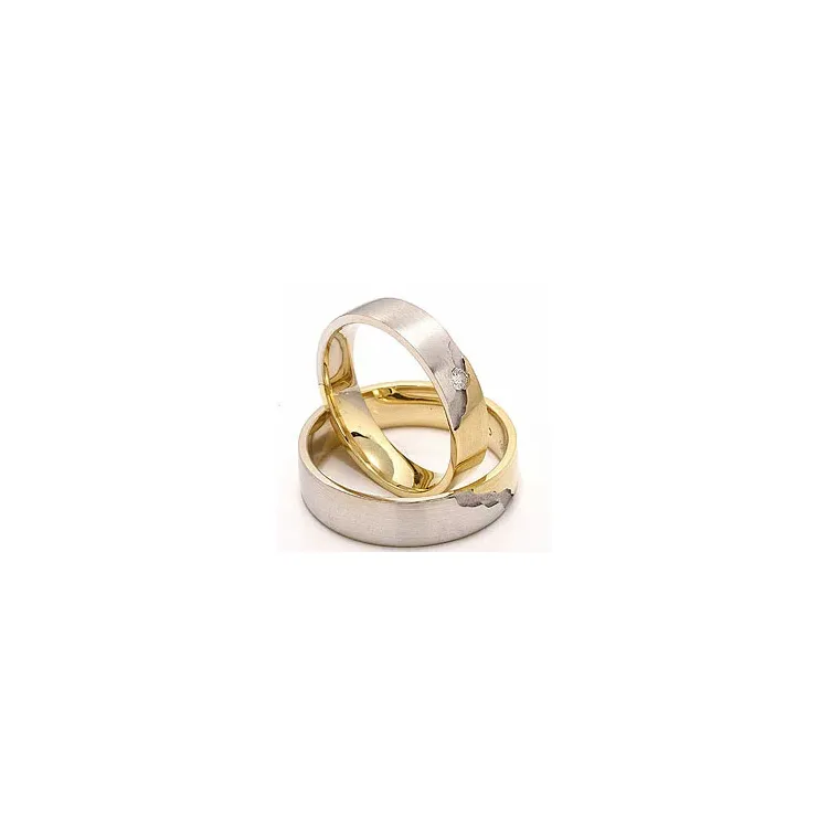 Matte tofarvet vielsesringe i 14 karat guld.- og hvidguld 0,035 ct - sæt
