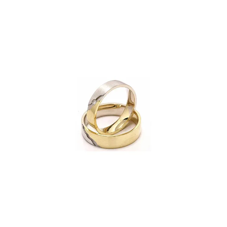 Matte tofarvet vielsesringe i 14 karat guld.- og hvidguld 0,035 ct - sæt