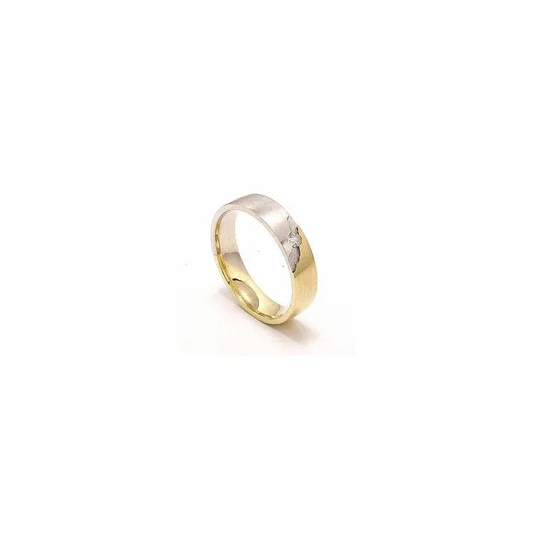 Mat tofarvet vielsesring i 14 karat guld.- og hvidguld 1 x 0,035 ct