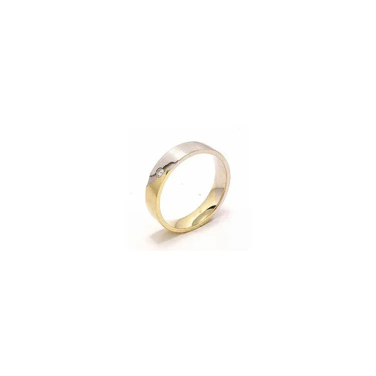 Mat tofarvet vielsesring i 14 karat guld.- og hvidguld 1 x 0,035 ct