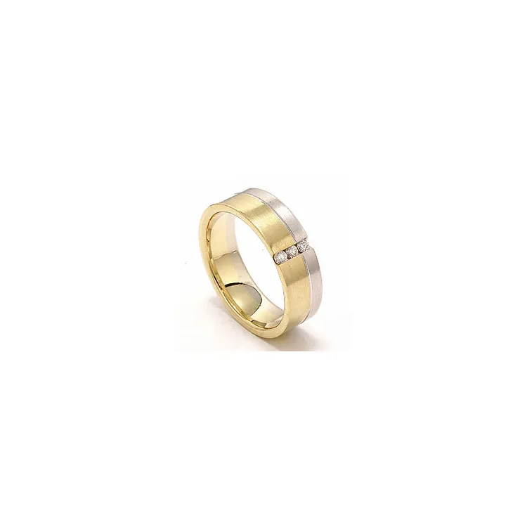 Mat tofarvet diamant vielsesring i 14 karat guld.- og hvidguld 3 x 0,03 ct