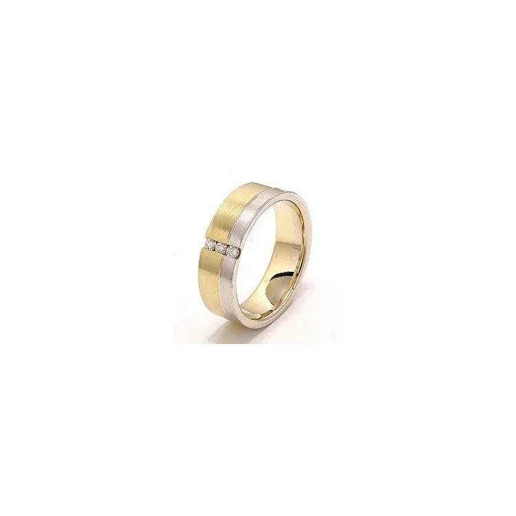 Mat tofarvet diamant vielsesring i 14 karat guld.- og hvidguld 3 x 0,03 ct