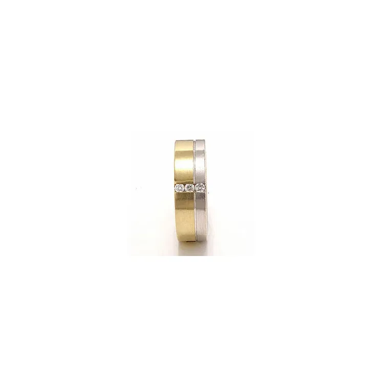 Mat tofarvet diamant vielsesring i 14 karat guld.- og hvidguld 3 x 0,03 ct