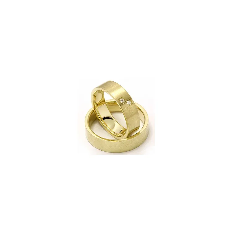 Matte flade vielsesringe i 14 karat guld 2 x 0,015 ct - sæt