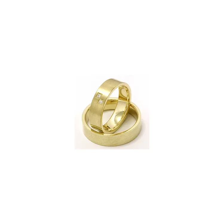 Matte flade vielsesringe i 14 karat guld 2 x 0,015 ct - sæt