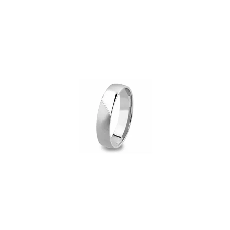 Mat og blank mande vielsesring i 14 karat hvidguld