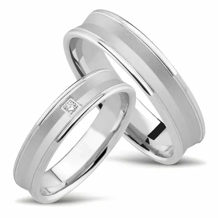 vielsesringe i 14 karat hvidguld 0,0165 ct - sæt