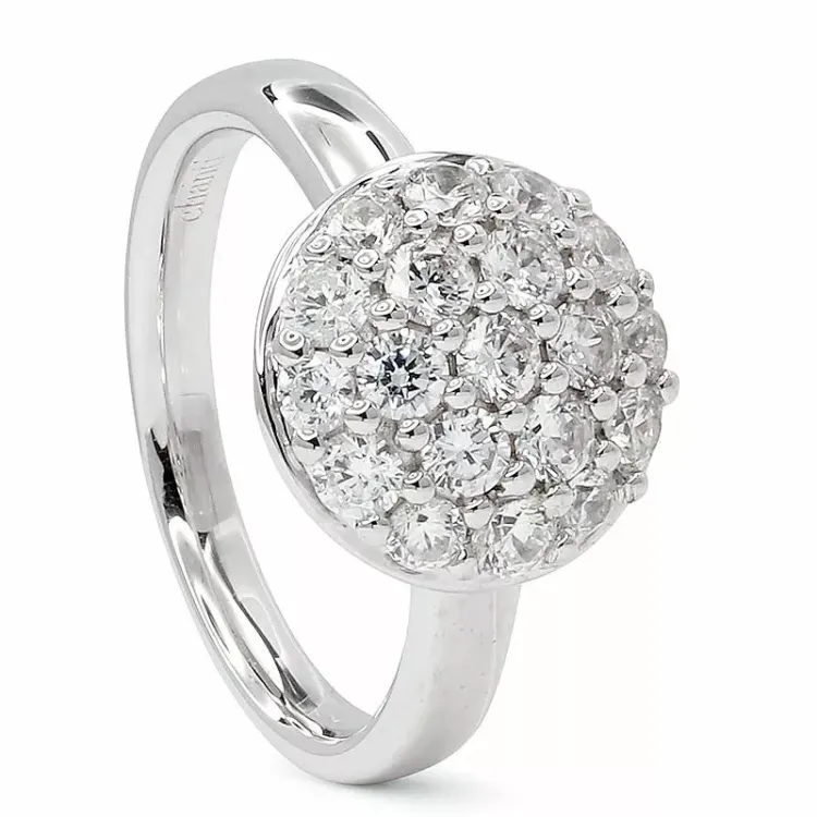 Stor rund zirkon ring i rhodineret sølv