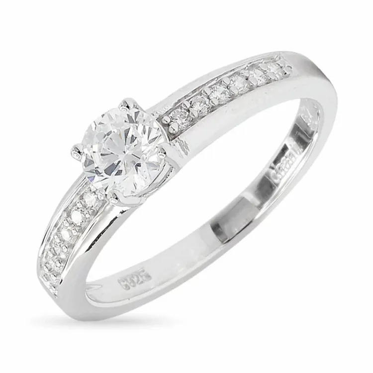 hvid zirkon ring i rhodineret sølv