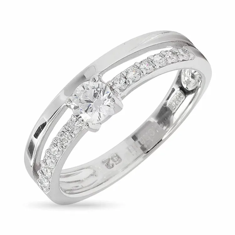 hvid zirkon ring i rhodineret sølv
