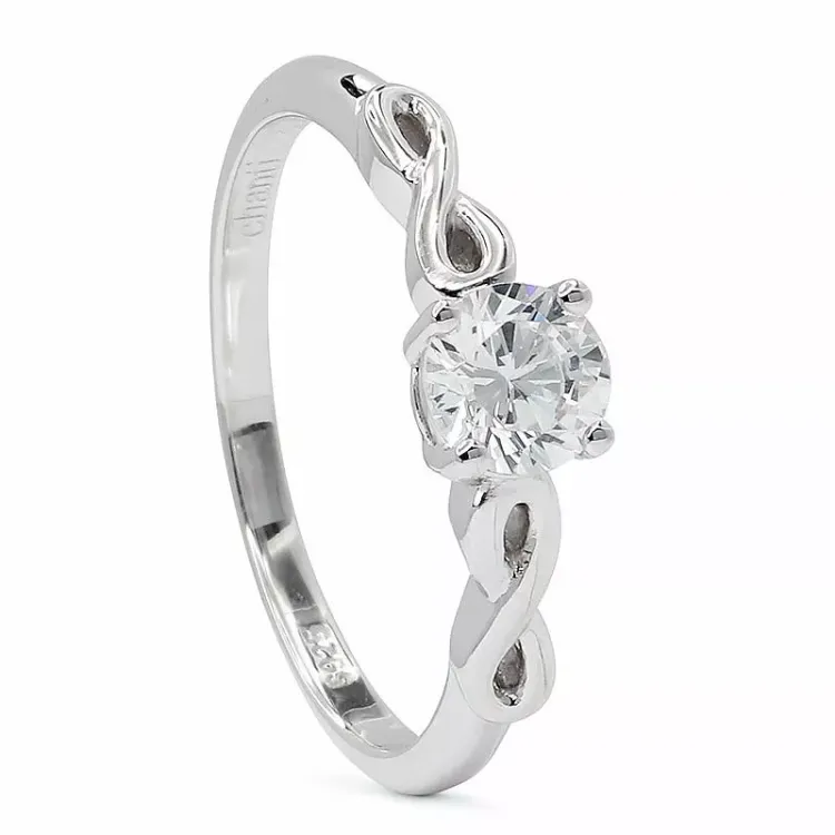 rund zirkon ring i rhodineret sølv