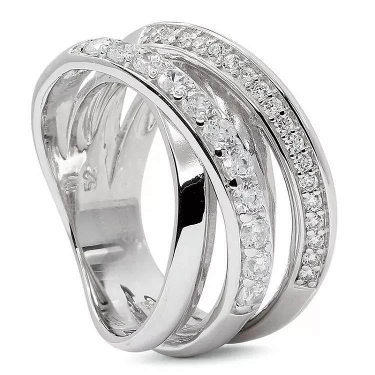 Stor zirkon ring i rhodineret sølv