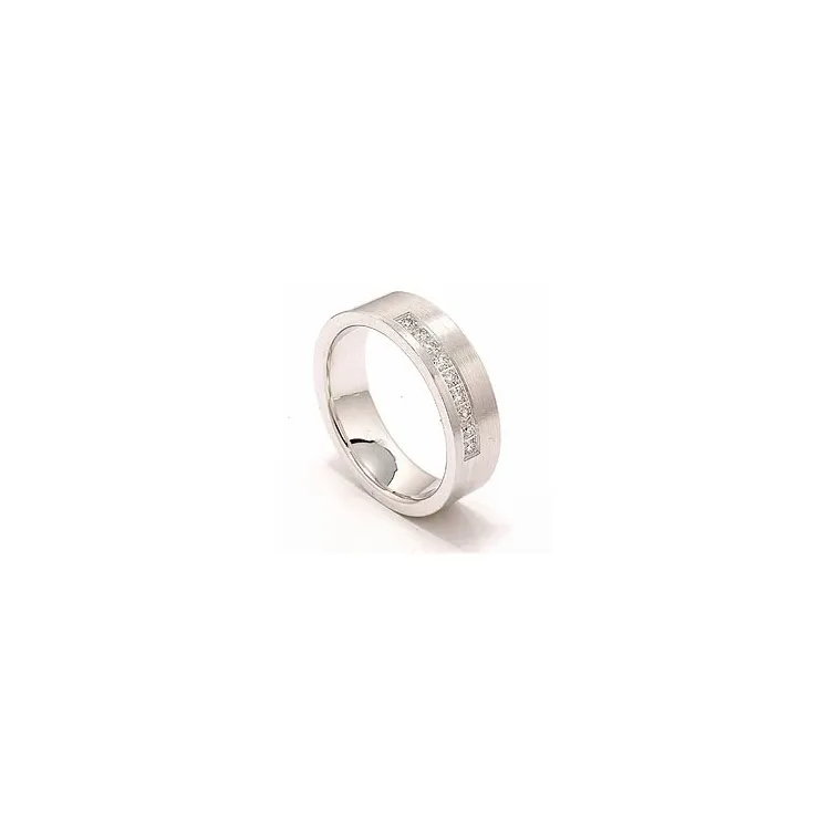 Bred mat brillant vielsesring i 14 karat hvidguld 9 x 0,015 ct