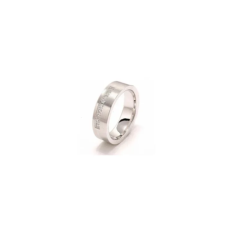 Bred mat brillant vielsesring i 14 karat hvidguld 9 x 0,015 ct