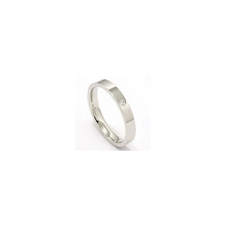 Smal flad vielsesring i 14 karat hvidguld 0,025 ct