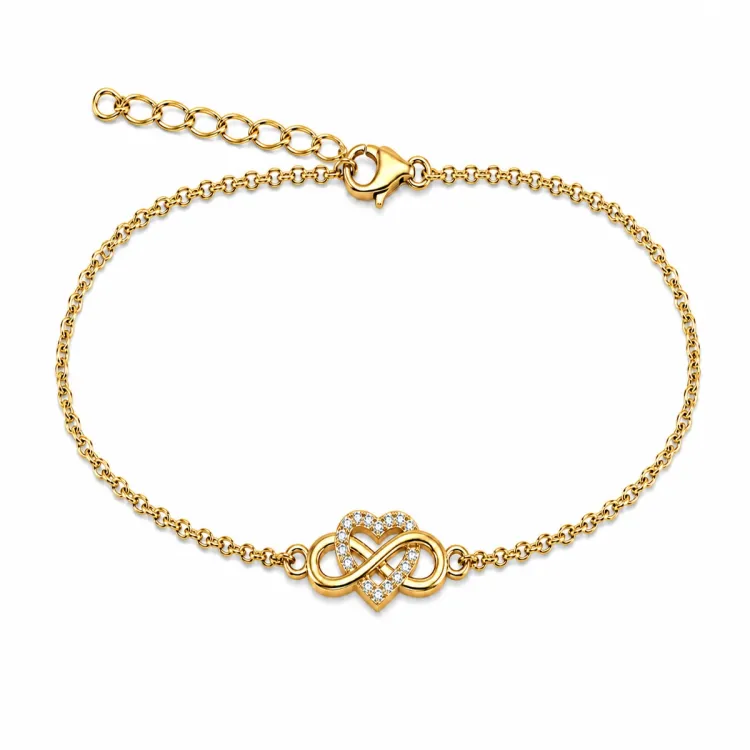 hjerte infinity armbånd i forgyldt sølv