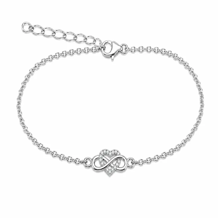 hjerte infinity armbånd i sølv
