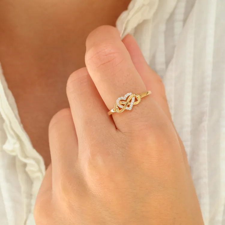 hjerter zirkon ring i forgyldt messing