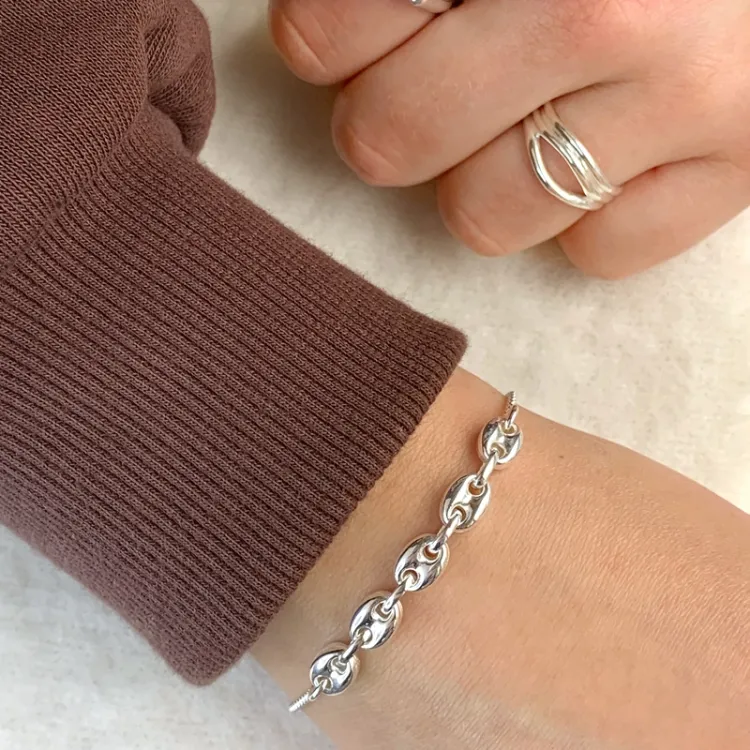 armbånd i sølv 17 plus 3 cm x 6,0 mm