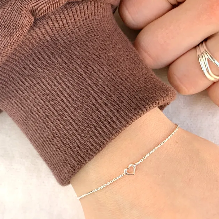hjerte armbånd i sølv med vedhæng i sølv
